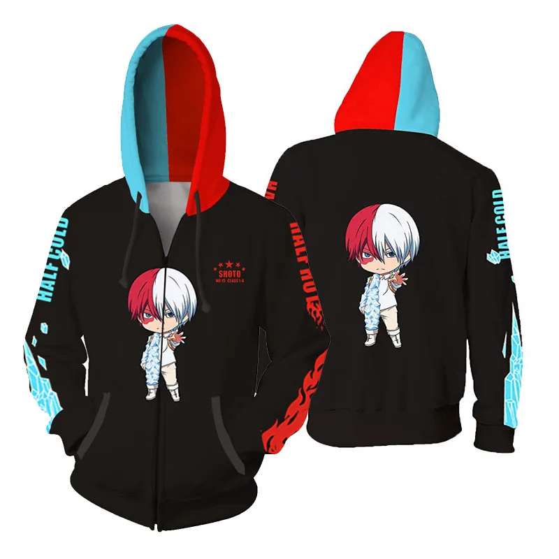 2020 Anime Todoroki Shouto Hoodies My Hero Academia Cosplay Sweatshirt Hooded Zipper Jacket Unisex Sweater0 (2)