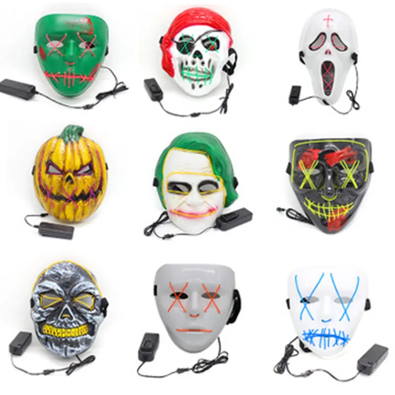 

EL Mask Halloween Party Masquerade Masks Neon Mask Light Glow In The Dark Mascara Horror Masks Glowing Masker Purge