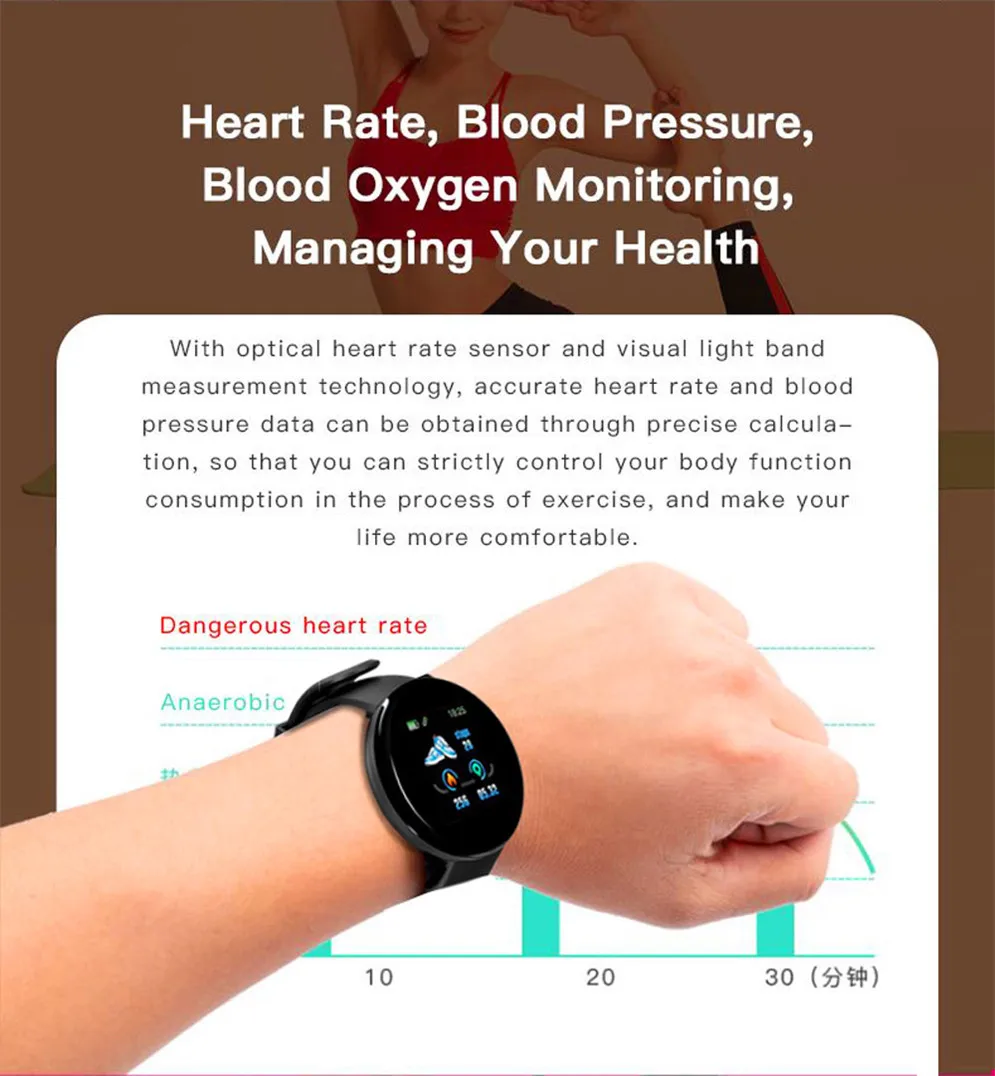 Smartband фитнес-браслет измерение давления сердечного ритма трекер крови водонепроницаемые часы Смарт-браслет трекер активности wistband