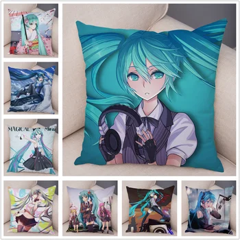 

Cute Music Girl VOCALOIDCushion Cover for Sofa Home Car Pillows Covers 45x45cm Decor Hatsune Miku Pillow Case Cartoon Pillowcase