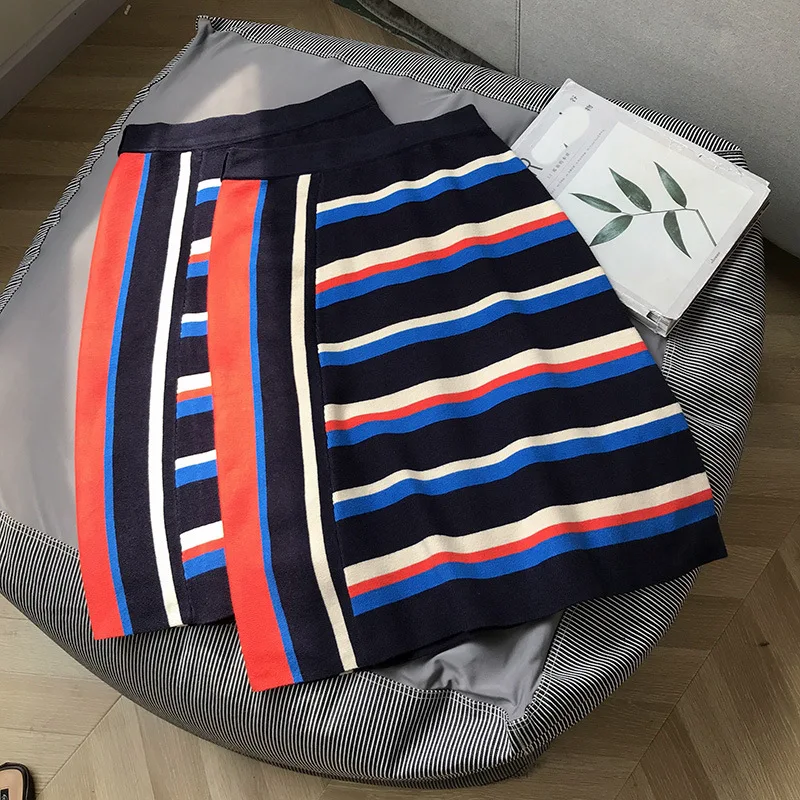 

2020 Spring Korean-style High-waisted Slimming Stripes Knitted Skirt 2.22