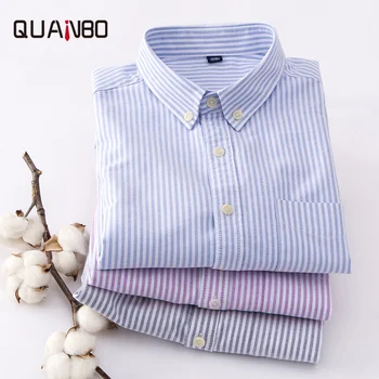 

QUANBO 2020 New Autumn Oxford Striped Shirt Men's Long Sleeve Korean Business Casual Blue Striped Shirt 100%Cotton Shirts 4XL