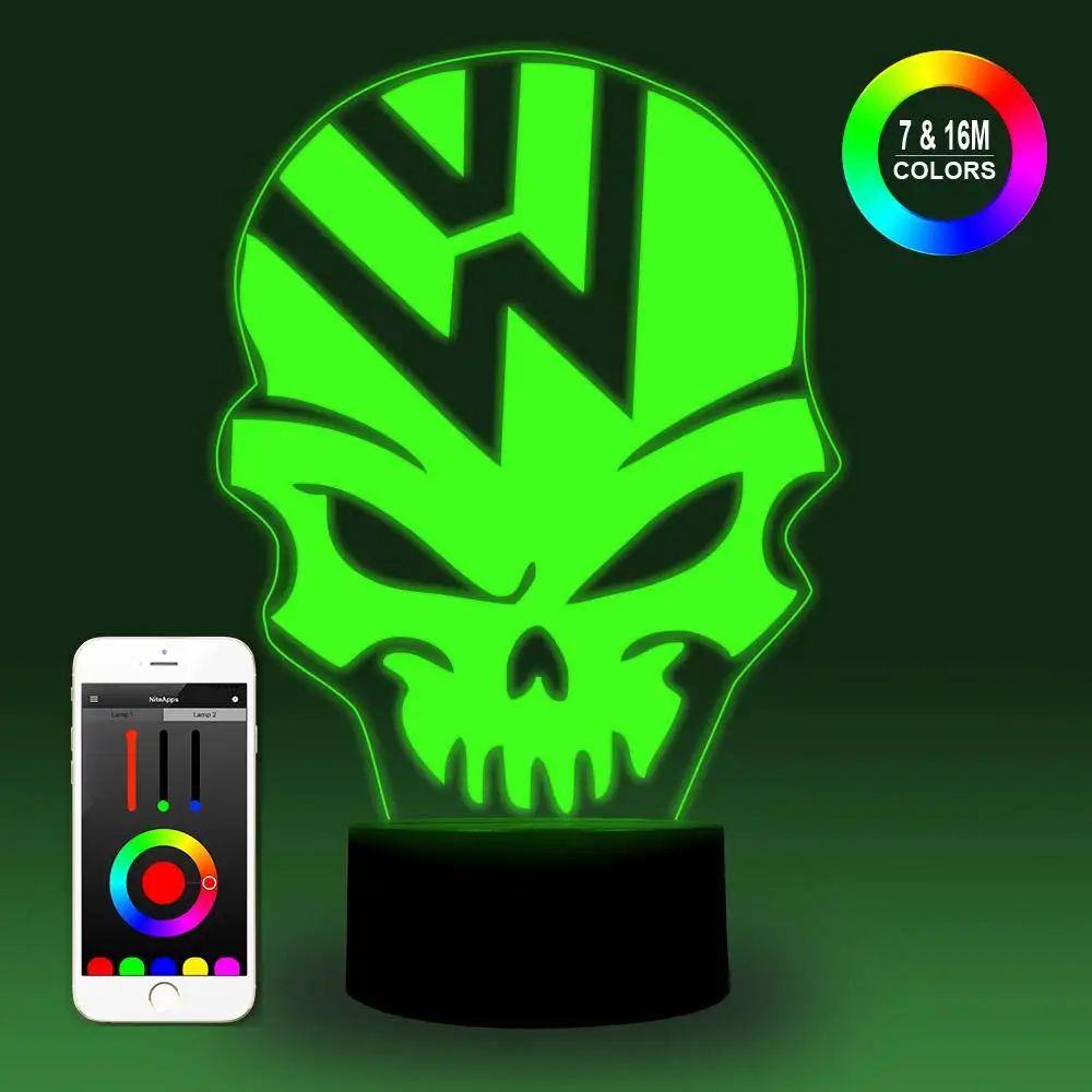 NiteApps 3D череп для VW ночник настольная Иллюзия Украшение лампы подарок на день рождения приложение/сенсорное управление