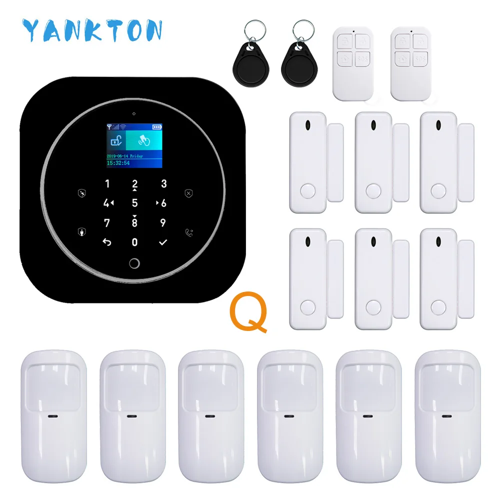 YK-028-G12-Black-Q Wifi GSM сигнализация для Android и iOS Tuya сигнализация 433 МГц беспроводная домашняя охранная сигнализация TFT lcd сенсорная клавиатура 11 языков - Цвет: YK-028-G12-Black-Q