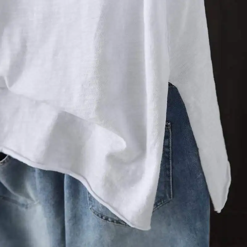 Women's Hooded T-shirt 2025 Original 95% Cotton Summer New Style Loose Cotton Short-sleeved Literary Hole Casual Women Clothing 3