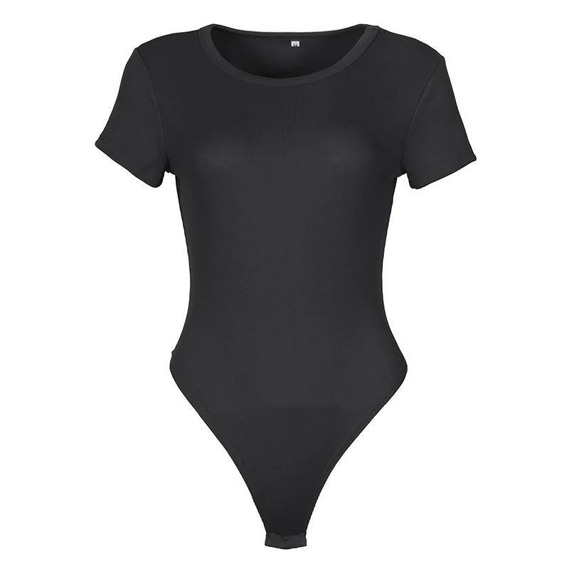 Black Solid Однотонные Лоскутные Повседневные боди для девочек, короткий рукав, круглый вырез, женский комбинезон, облегающий Топ, Mujer, комбинезоны, джемпер TS108 - Цвет: Black Solid