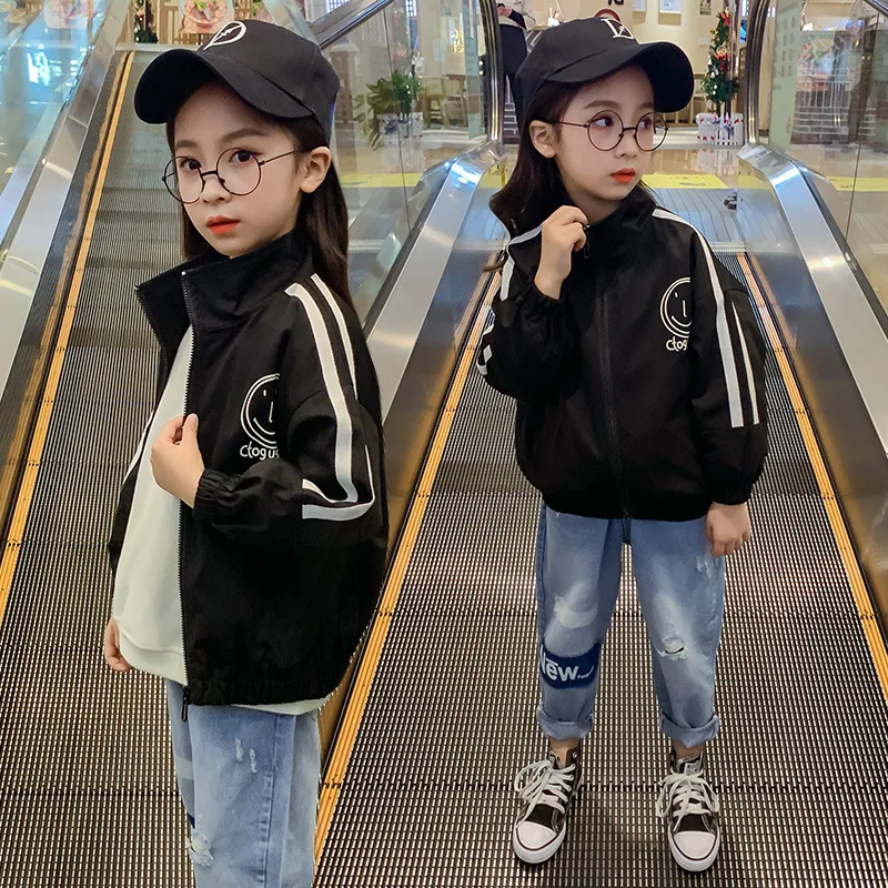 

Spring Childrenswear Kids' Overcoat Spring And Autumn Girls Smiley Jacket 2020 New Style GIRL'S Sports Coat