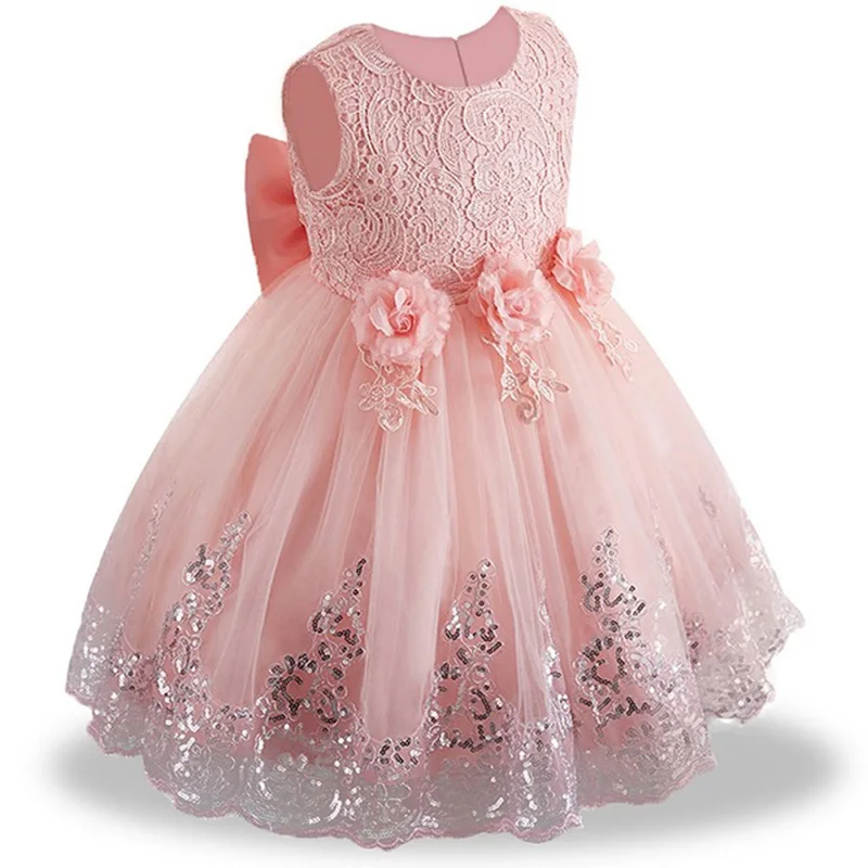Baptism Princess Dress Halloween Christmas Costume Kids Dress For Girls Birthday Evening Party Red Flower Wedding Vestidos