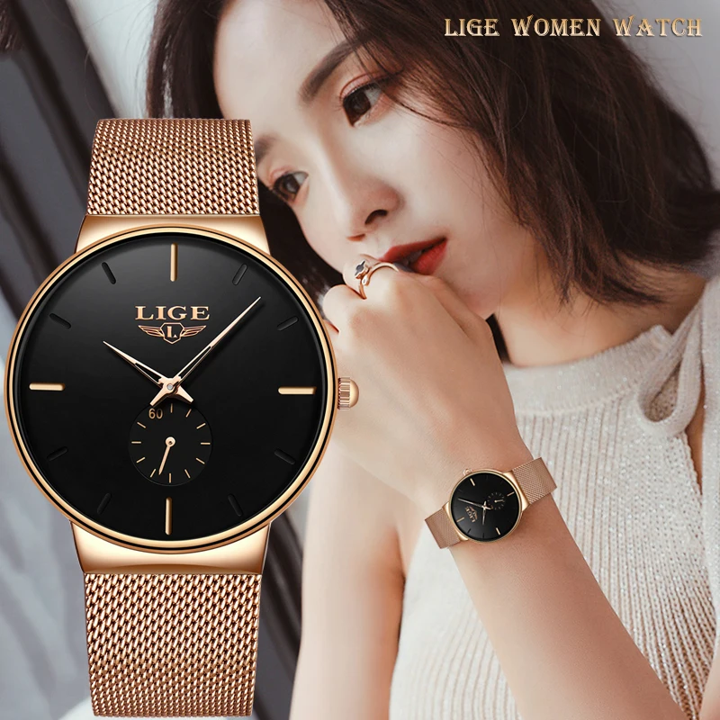 

LIGE New Women Fashion Watch Creative Lady Casual Watches Stainless Steel Mesh Band Stylish Desgin Luxury Quartz Watch For Women
