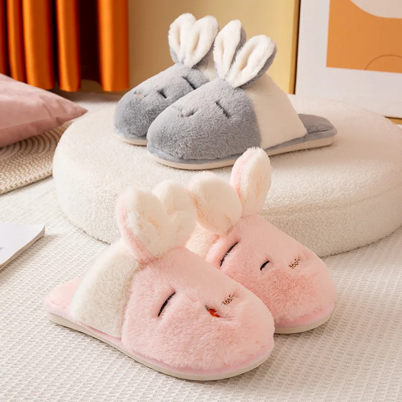 

Winter Women Indoor SlippersHome Furry Rabbit Ears Indoor Slippers Cartoon Soft Sole Bedroom Shoe High Quality Cute Warm Slipper