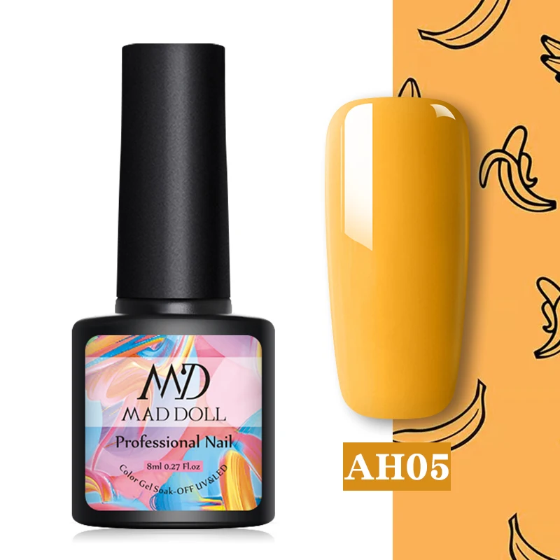 MAD DOLL 1 бутылка 8 мл УФ-гель для ногтей Осенняя Желтая серия стойкий лак для дизайна ногтей впитывающийся лак для ногтей - Цвет: AH05