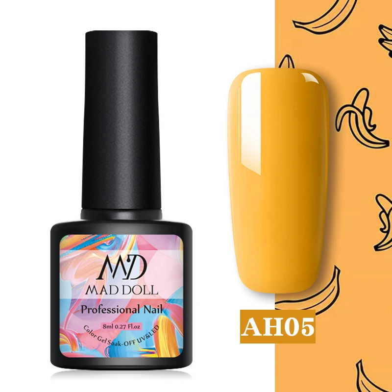 AH05 8 мл MAD DOLL Soak Off УФ Гель-лак Желтая серия дизайн ногтей Гель-лак для нейл-арта Маникюр Дизайн Лак 1 бутылка - Цвет: AH05