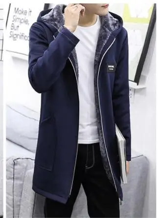 Тренч для мужчин s Slim Fit, плотное длинное пальто с капюшоном, Мужская теплая и холодная Модная Повседневная ветровка, большие размеры 4XL 5XL - Цвет: navy