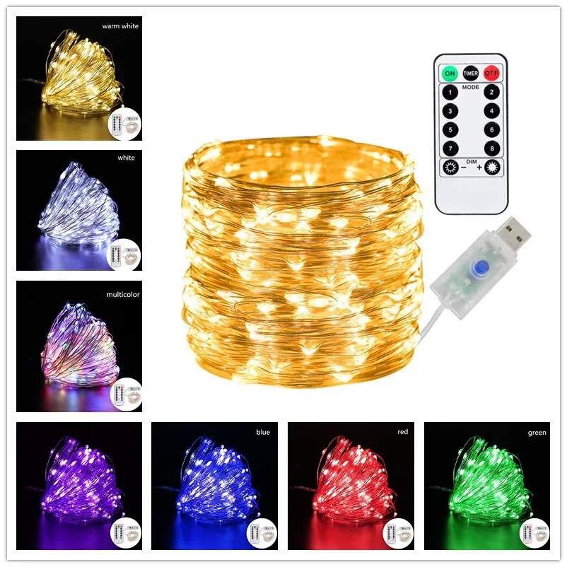 

Fairy Lights Usb Powered 20m/10m String Lights Remote Control 8 Modes Christmas Decorations for Tree Christmas Garland Led