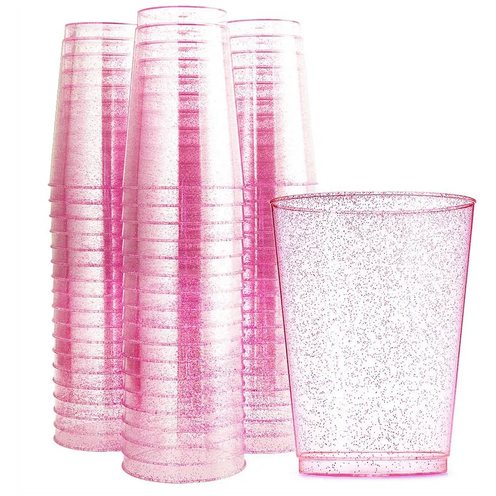 Exquisite 12 Ounce Disposable Pink Plastic Cups-50 Count