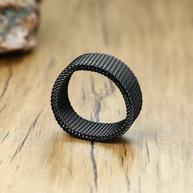 Wedding Rings Round Rings Finger Rings Jewelry Rings Ring Jewelry 10mm Black Circle Woven Mesh Rings Stainless Steel Flexible Wedding Band Ring For Men Jewelry