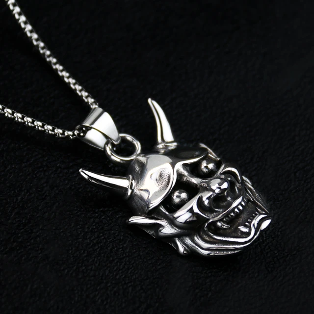 Stainless steel Evil Oni Noh Hannya Mask Pendant Necklace Wallet