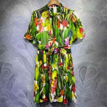 

Seifrmann Women Autumn Fashion Designer Party A-Line Dress Short Sleeve Bow Sashes Ruffles Floral Print Ladies Mini Dresses 2020