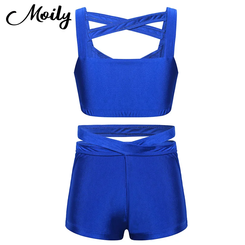 

2Pcs Girls Ballroom Jazz Hip Hop Dance Costumes Sleeveless Tank Tops Shorts for Kid Dancing Workout Gym Sports Outfits Clothing