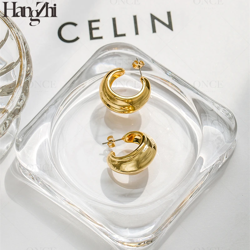 

HANGZHI 2020 New Retro Designer Catwalk Minimalist Geometric Semicircular Arc All-match Hoop Earrings for Women Girls Jewelry