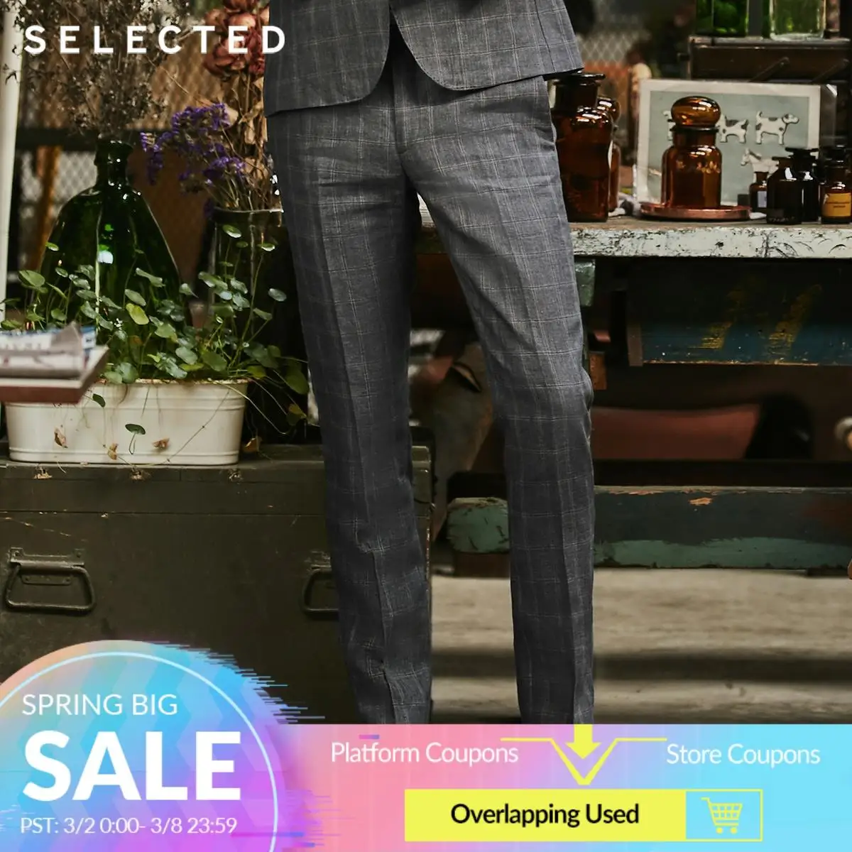 Мужской льняной Повседневный облегающий костюм в клетку для отдыха S |