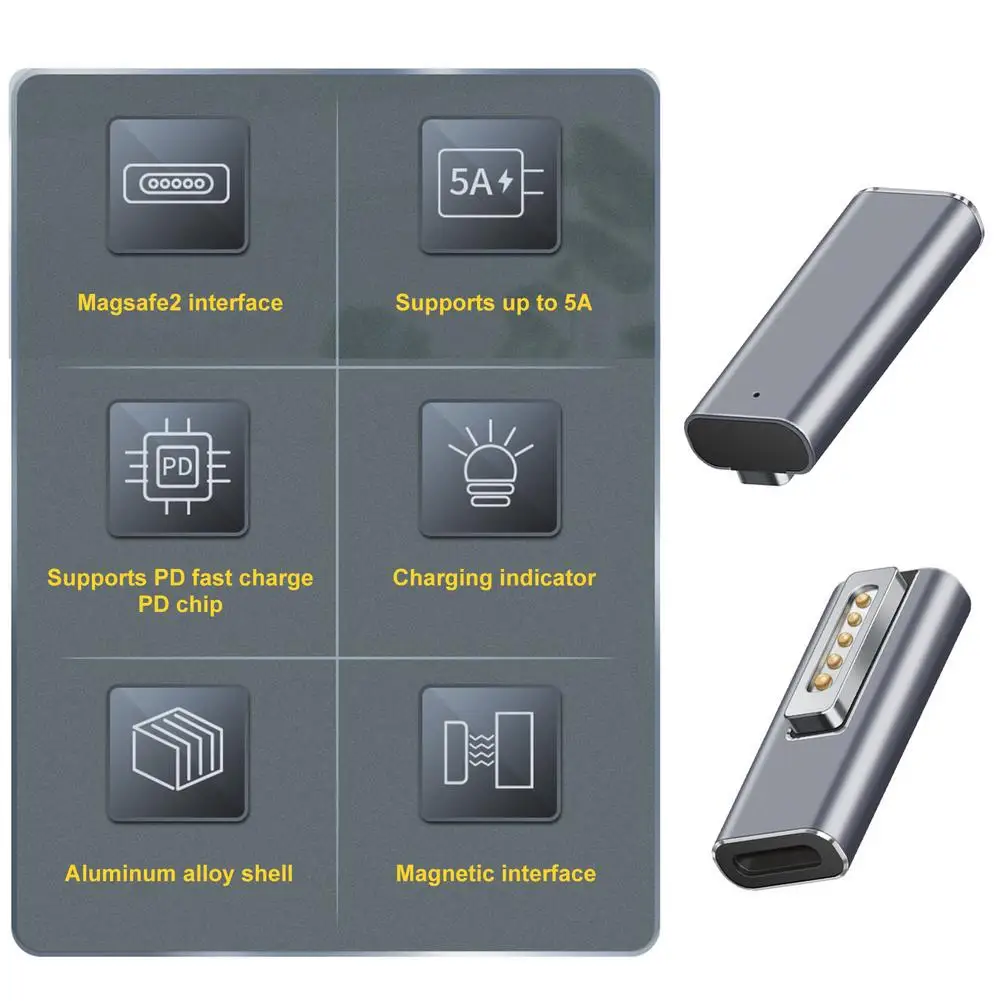 NEW Portable LED Aluminum Alloy PD Fast Charging Conversion Type-c To Magsafe2 Adapter Air/pro Laptop Smart Phone