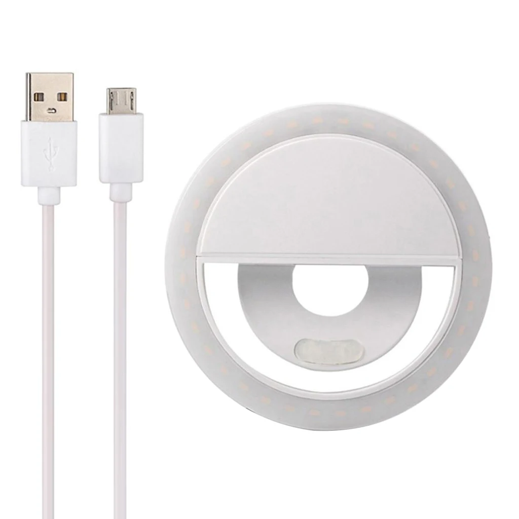 Portable USB Charge LED Selfie Ring Light Phone Enhancing Light Universal for Any Cellphone Smartphone White