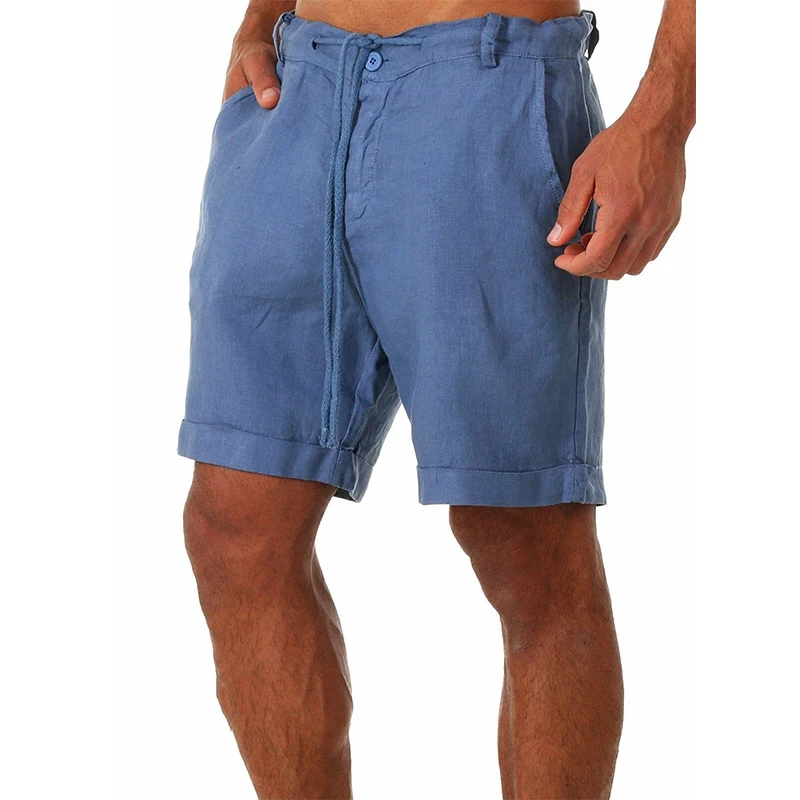 Male Summer Breathable Solid Color Linen Trousers Men's Cotton Linen shorts Pants Fitness Streetwear S-4XL 5