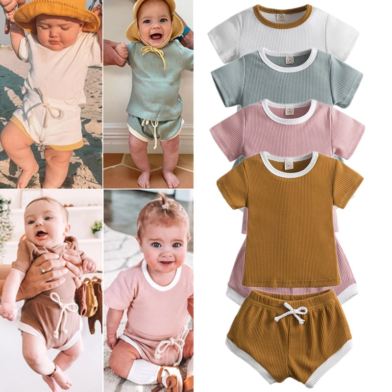 small baby clothing set	 Baby Boys Girls Summer Clothing Set Short Sleeve Tops+Short Pants 2pcs Outfits Newborn Toddler Kids Ribbed Knitted Tracksuits newborn baby clothing set