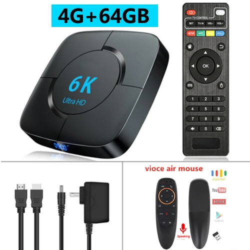 Android 9,0 4G 64G tv BOX 6K Youtube Google Assistant 3D видео ТВ приемник Флешка Box Play Store Smart Set top Box - Цвет: 4G 64G with airmouse