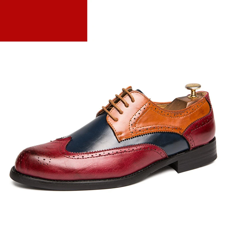 Red Brogue Shoes Misalwa мужские повседневные модельные туфли с перфорацией типа «броги»; синие оксфорды контрастного цвета в стиле пэчворк из искусственной кожи; вечерние деловые туфли в британском стиле - Цвет: Red Brogue Shoes