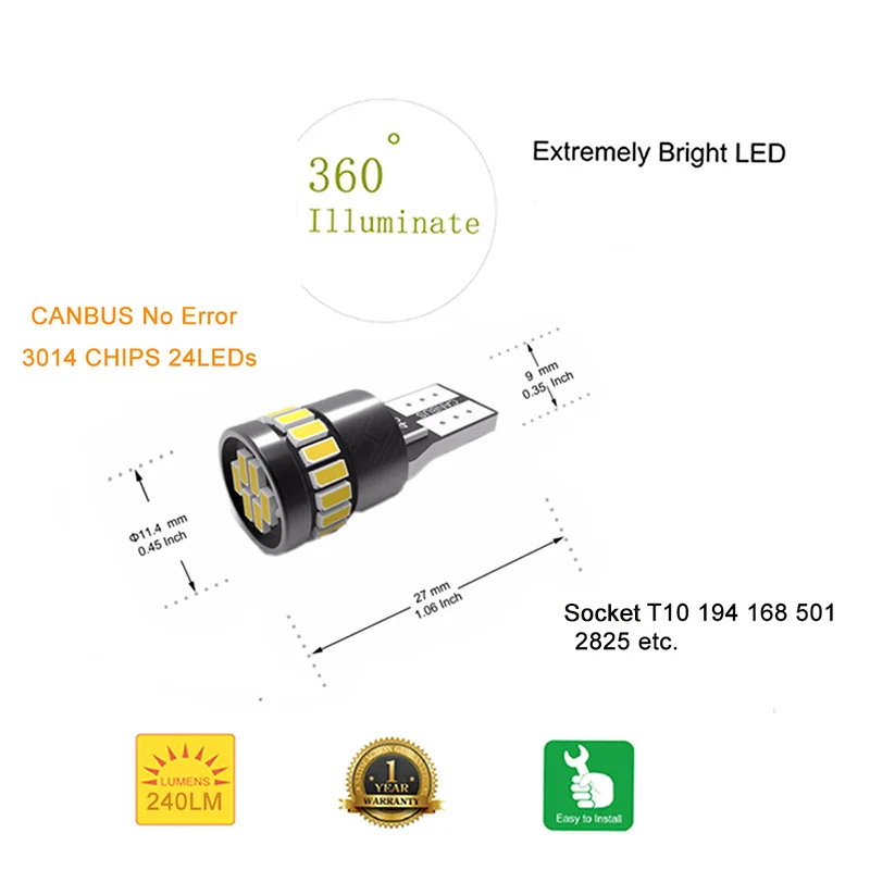JIACHI 10x светодиодная T10 CANBUS W5W 194 168 просвет, сигнализирующий фонарь белый 12V для Форд Фиеста Фокус 2 3 Mondeo mk2 mk3 mk4 Fusion Kuga