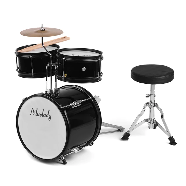 Muslady Enfants Enfants Débutants Junior 3 Pièces Ensemble de Batterie Kit  de Percussions Instrument de Musique avec Tabouret Cymbale Baguettes  Réglables 