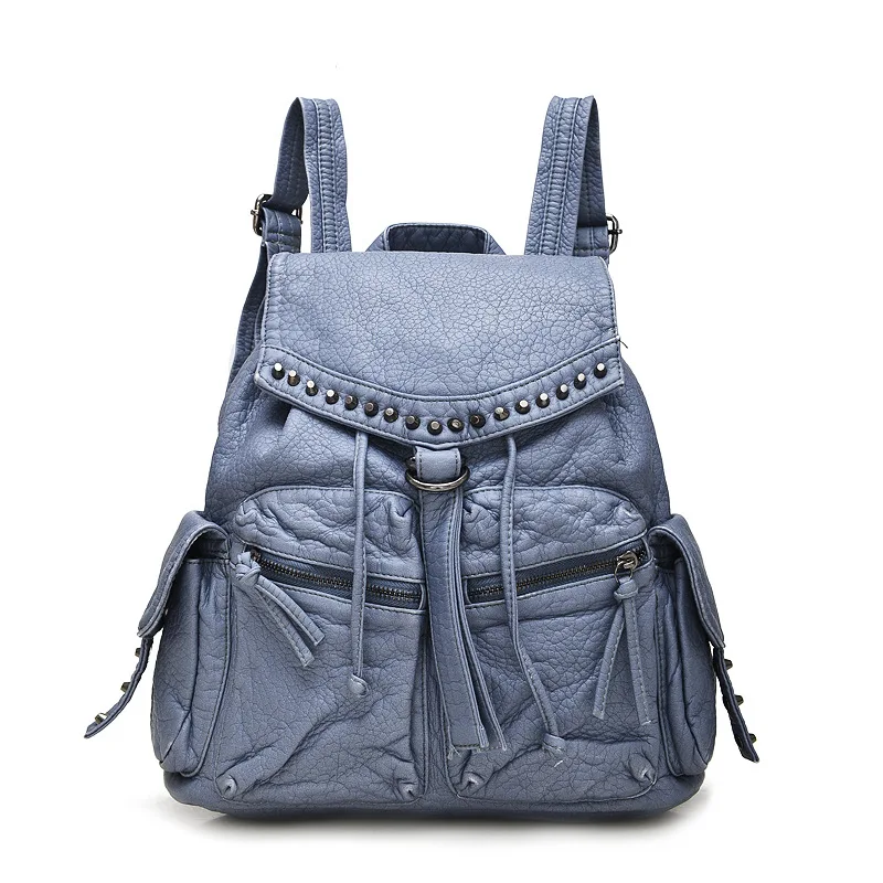 

Wholesale Supply inflooring liu bang New Style Washed Leather WOMEN'S Bag Pu Bag Korean Wave-School Bag