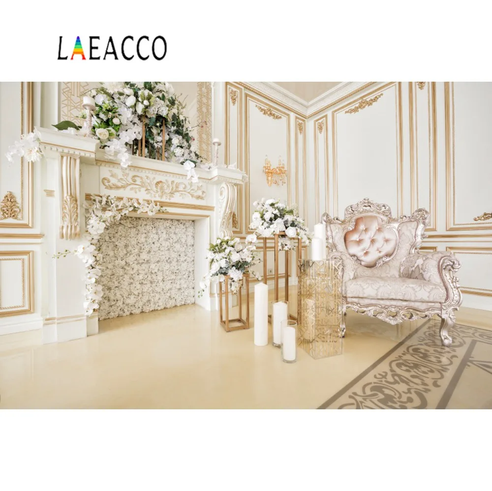 Laeacco Роскошный декор Счастливого Рождества фестивали камин дерево подарок шикарная стена ребенок портрет фото Фон фотографии