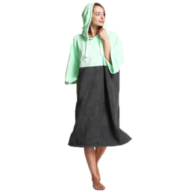 

Patchwork Solid Color Drying Robe Poncho Towel for Swimming Camping Towel for Both Men and Women 110X78Cm with Pocket