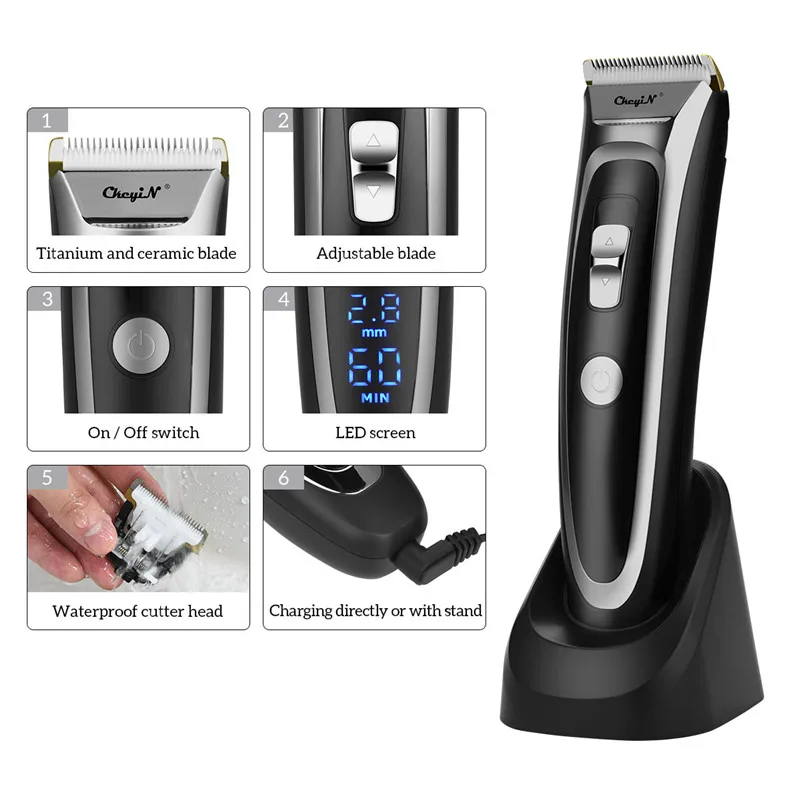 Professional Hair Clipper LCD Digital Rechargeable Hair Trimmer Men Cordless Shaving Electric Hair Cutter With 6 Limit Combs 33