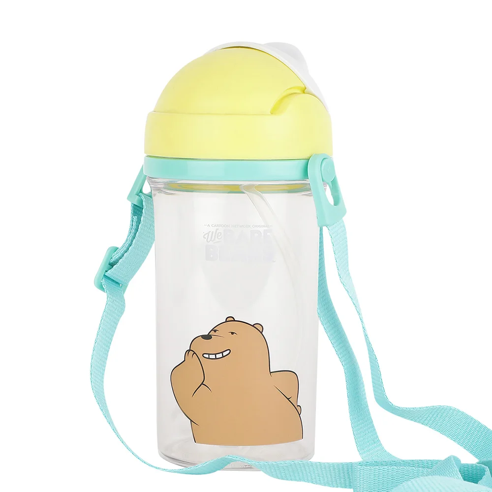 MINISO We Bare Bears Grizzly Bear Water Bottle with Straw Type B 