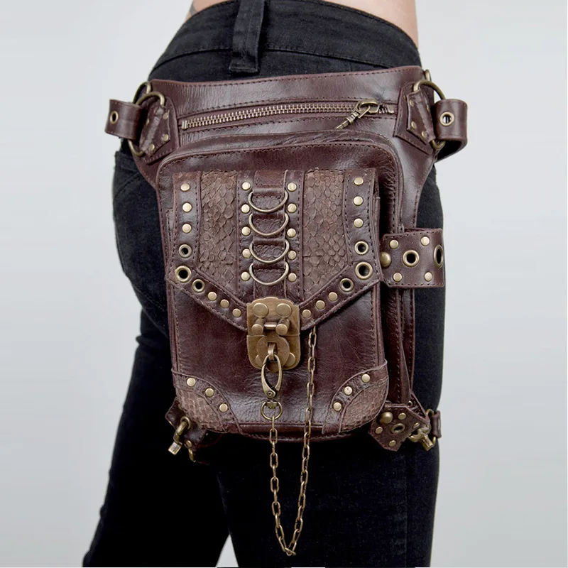 

Fashion Unisex Rock Style Waist Pack Steampunk Waist Bags Women Gothic Messenger Shoulder Bag Female Retro Fanny Pack Leg Bag
