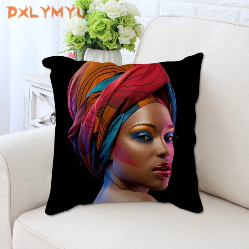 African Style Woman Portrait Print Decorative Cushion Cover Throw Pillow Case Cushion Bedroom Office Home Decor