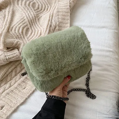 Matcha green Элегантный женский манжет квадратная сумка Зимняя Новая высококачественная мягкая плюшевая женская дизайнерская сумка с цепочкой на плечо сумка-мессенджер - Цвет: Matcha green