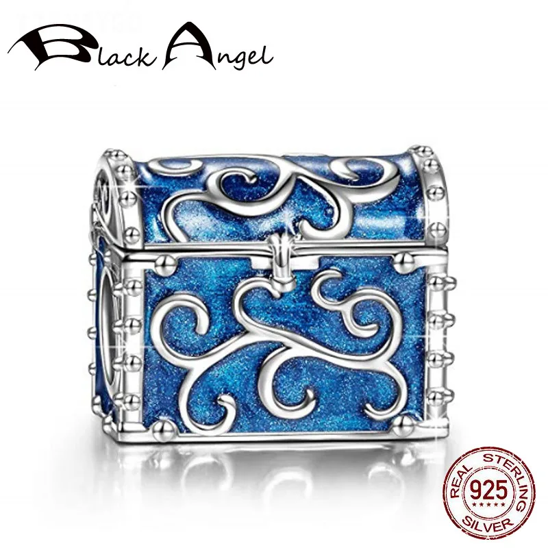 

Authentic 925 Sterling Silver Luxury Treasure Box Blue Enamel Charm Beads Fit Original DIY Bracelet Pendant Fine Jewelry Making