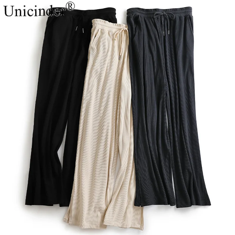 

Unicinder Plus Size Women's Granny Pants New Knitted Hollow Straight Tube Casual Pants Womens Wide Leg Pants # K6016