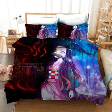 

Japan Cartoon Demon Slayer Bedding Set Anime Nezuko Kamado Duvet Cover Adults King Queen Size Bed Set Kids Home Bedroom Decor