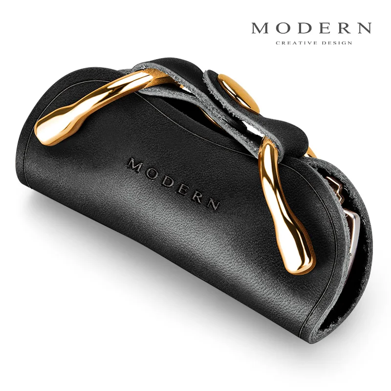 Современный-абсолютно из натуральной кожи кошелек для смарт-ключа DIY брелок EDC Карманный Автомобильный держатель для ключей - Цвет: Black key holder
