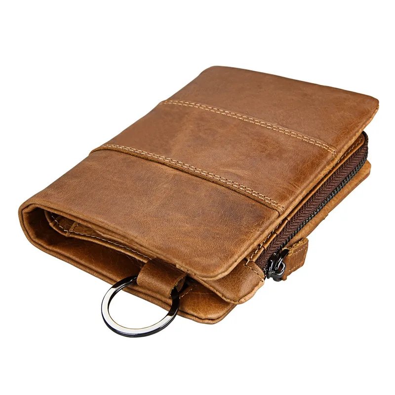 

Vintage Crazy Horse Wallets Genuine Leather Short Men Wallet with Key Ring RFID Card Holder Cowhide Coin Wallets Men's Purse