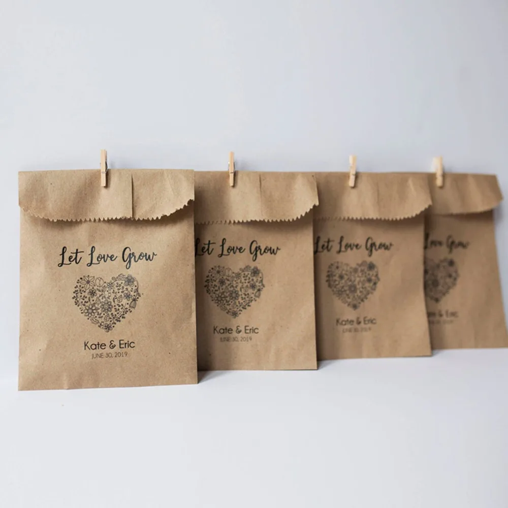 Строительные свадебные сумки Let Love Grow Seeds благосклонные из крафт бумаги