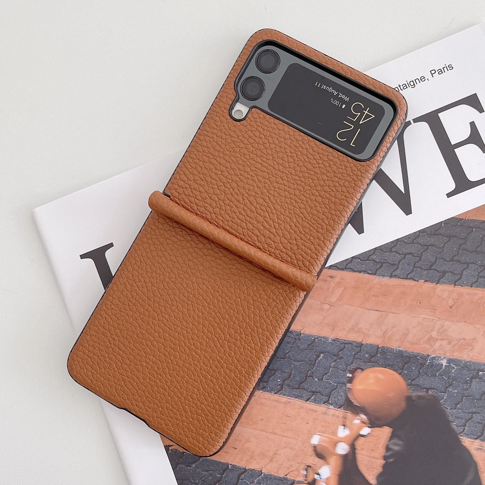 Lychee Pattern Luxury Leather Fold Case - Anti-Knock Design