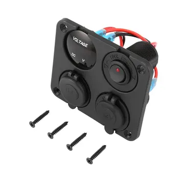 

New Dual USB Ports Car Charger + LED Voltmeter + 12-24V Power Socket + On-Off Switch 4 in 1 Car Marine Boat LED Switch Panel