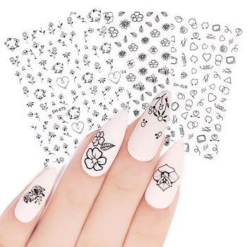 

Letter Design Black White Flower 3D Nail Sticker Russian Series Transfer Beautiful Nail Art Decals Decoration DIY Accessories